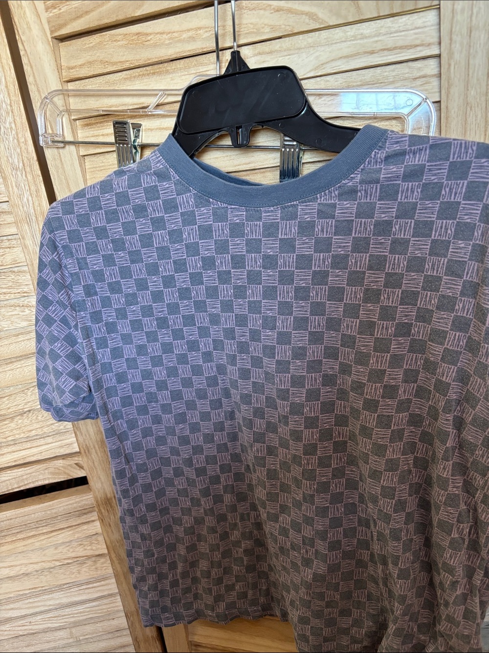 Vans Boys Checkerboard Logo Tee in Blue and Gray XL